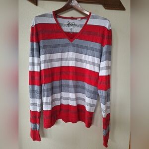 Diesel Mens Striped Cotton Silk Blend V Neck Lightweight Sweater Size L